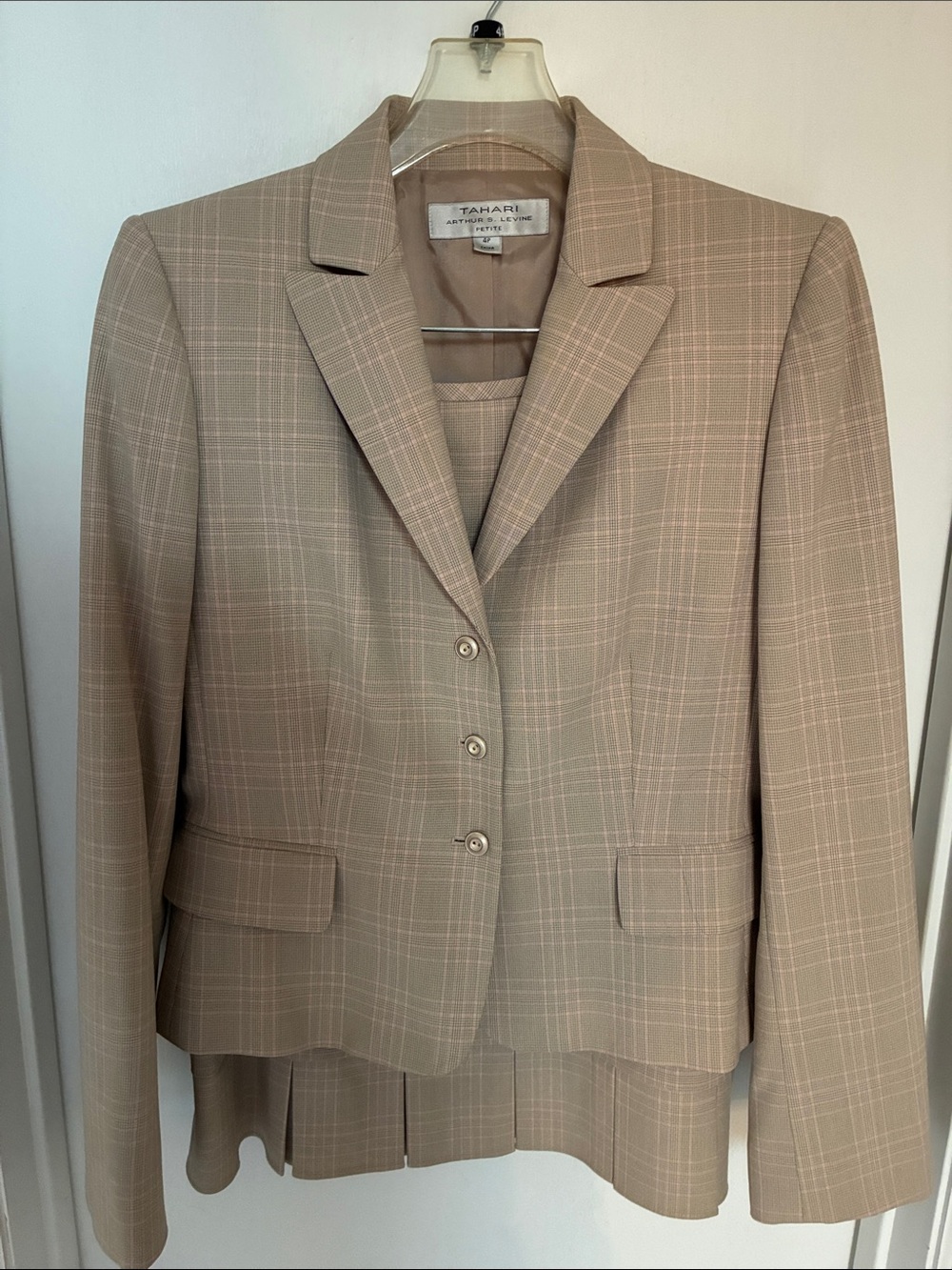 Tahari Beige Plaid Women's Blazer and Skirt Set